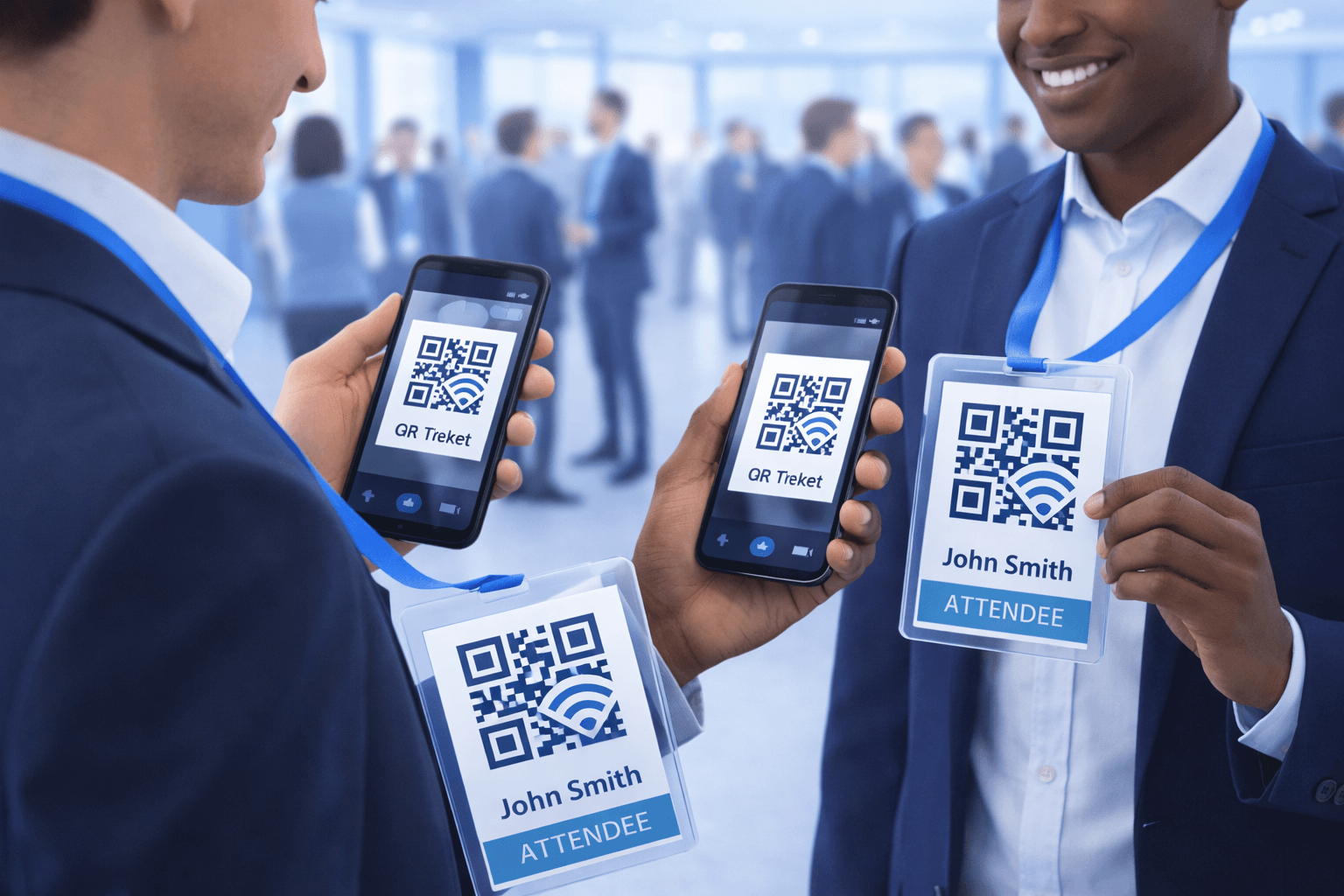 Attendees using badge QR codes to network