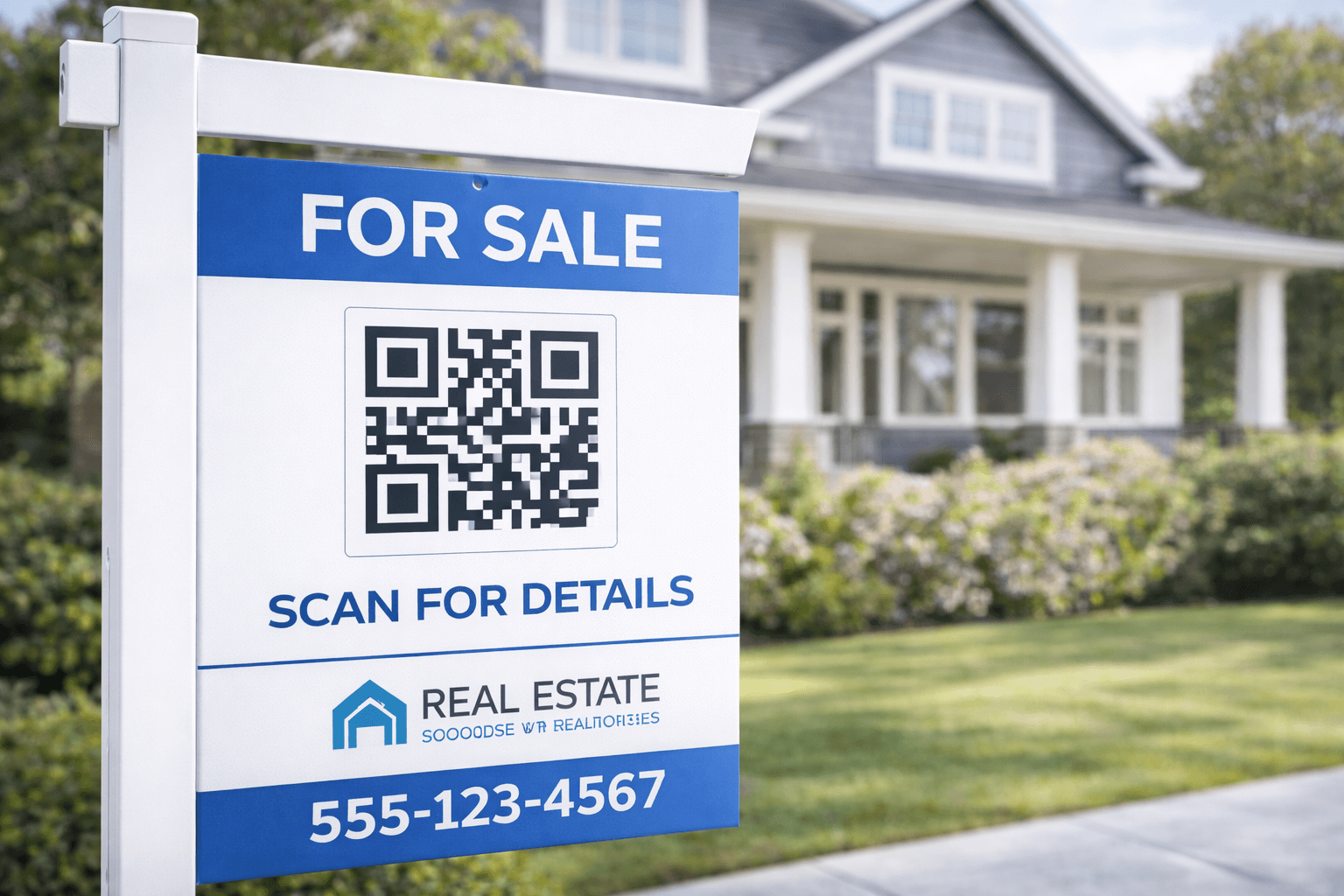 Real estate yard sign with QR code
