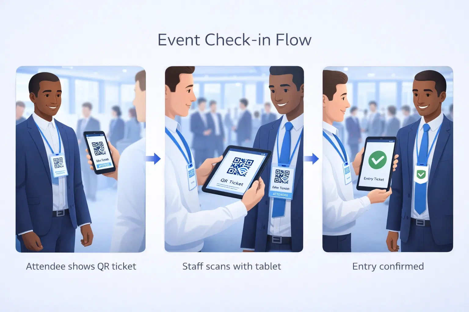 QR code check-in process at event entrance