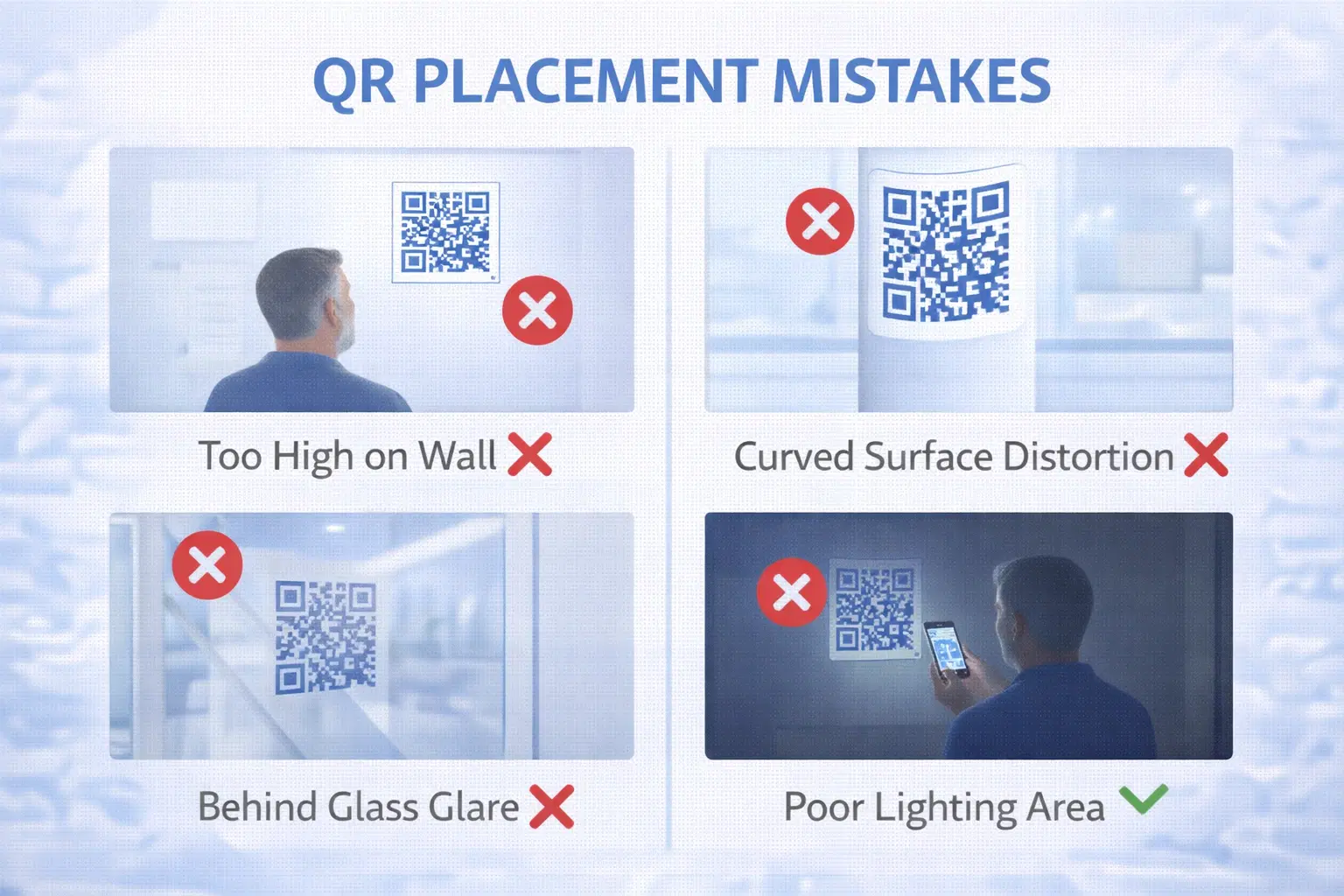 Examples of QR code placement mistakes
