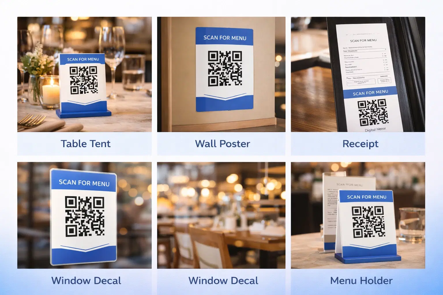 Different QR code placement options in restaurants